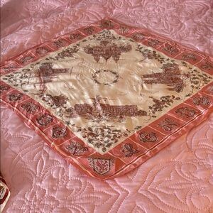 Vintage English Pink & Cream Scenic Square Scarf Large